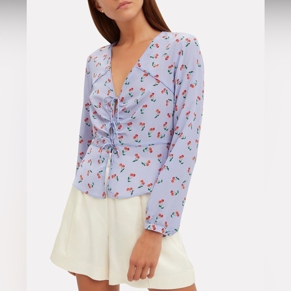 - Intermix Tie Front Cherry Top - Picture 1 of 8